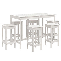 vidaXL Ensemble de bar de jardin 7 pcs blanc bois de pin massif