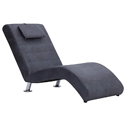 Maison Chic Chaise longue avec oreiller | Bain de soleil Relax | Transat Gris Similicuir daim -GKD25896