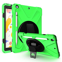 Coque en TPU + Silicone hybride avec béquille pivotante à 360 °, dragonne et porte-stylo vert pour votre Apple iPad 10.2 (2019)