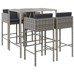 Maison Chic Ensemble de bar de jardin 5 pcs et coussins,Table + chaises + coussins d'extérieur gris poly rotin -GKD499668