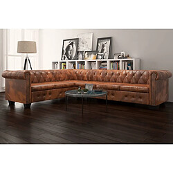 vidaXL Canapé d'angle Chesterfield 6 Places Cuir artificiel Marron