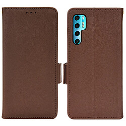 Etui en PU texture litchi, double fermeture magnétique avec support, marron pour votre TCL 20 Pro 5G