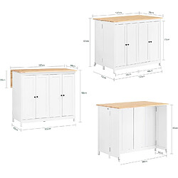 Avis SoBuy KNL10-WN îlot Central de Cuisine Buffet de Rangement Mange-Debout Placard de Cuisine avec Plans de Travail Rabattable 2 armoires 4 Portes, 102x72x92 cm, Blanc