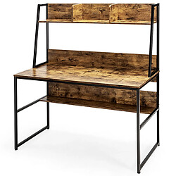 Helloshop26 Bureau avec niche et bibliothèque table d'étude de 120 cm table de travail pour ordinateur portable peu encombrant marron rustique 20_0007969