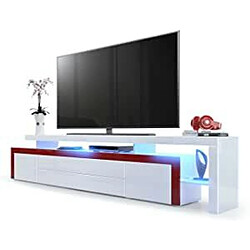 Mpc Meuble TV Blanc Et Bordeaux Laqué 227 Cm Avec LED