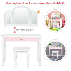 Helloshop26 Ensemble coiffeuse et chaise avec miroir pliable pour enfants table et tabouret de maquillage de style princesse 70 cm x 34 cm x 95,5 cm blanc et rose 20_0008438 pas cher