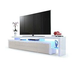 Mpc Meuble TV Blanc Et Sable Laqué + LED (lxhxp) : 227 X 52 X 42