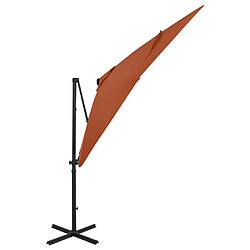 ComfortXL Parasol Déporté Avec Mât Et Lumières LED Terre Cuite 250 Cm