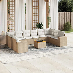 vidaXL Salon de jardin 11 pcs avec coussins beige résine tressée