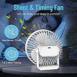 Ventilateur de Bureau USB Puissant, Mini Ventilateur de Table Silencieux avec un Fort Flux d'Air - Ventilateur Personnel Rechargeable à 4 Vitesses avec Lumières LED, Minutage, Petit ventilateur Portable pour pas cher