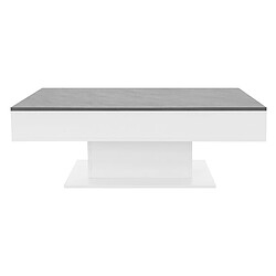 Table basse 110x60x40 cm blanc/imitation béton incl. 2 compartiments de rangement sous plateau coulissant ML-Design