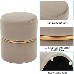 Avis Decoshop26 Tabouret rembourré rond pouf collier métallique doré en tissu velours beige TABO09063