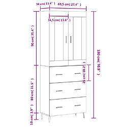 vidaXL Buffet haut Blanc 69,5x34x180 cm Bois d'ingénierie pas cher