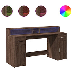 Helloshop26 Bureau table poste de travail meuble d'ordinateur informatique étude et lumières LED chêne bois d'ingénierie brun 02_0023794