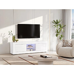 Vente-Unique Meuble TV COMETE - LEDs - 2 portes - Blanc laqué 