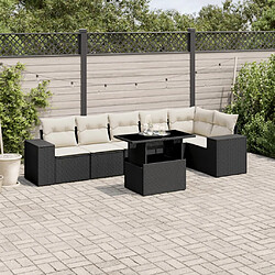 vidaXL Salon de jardin 7 pcs avec coussins noir résine tressée