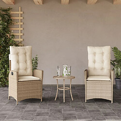 vidaXL Chaises inclinables de jardin lot de 2 et coussins beige rotin