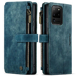 Caseme Etui en PU + TPU anti-rayures, support avec poche zippée, antichoc bleu pour votre Samsung Galaxy S20 Ultra