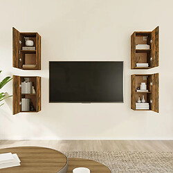 Avis Maison Chic Meubles TV 4 pcs | Banc TV Moderne pour salon | Meuble de Rangement Chêne fumé 30,5x30x60 cm Bois d'ingénierie -MN51355