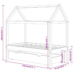 vidaXL Cadre de lit d'enfant avec un tiroir Gris foncé Pin 70x140 cm pas cher