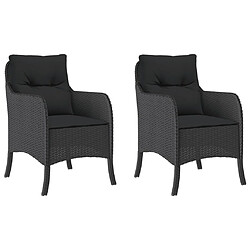 vidaXL Chaises de jardin avec coussins lot de 2 noir résine tressée