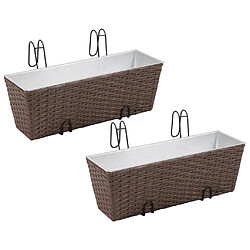 vidaXL Jeu de jardinières de balcon Trapèze Rotin 50 cm 2 pcs Marron