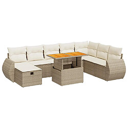 vidaXL Salon de jardin avec coussins 9 pcs beige résine tressée acacia