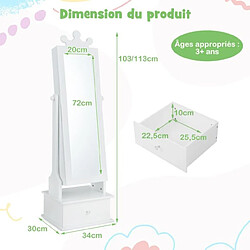 Helloshop26 Armoire à bijoux 2 en 1 enfants avec miroir organisateur à bijoux en forme couronne avec 3 tiroirs pour enfants de 3 ans+ charge 10 kg 20_0007001