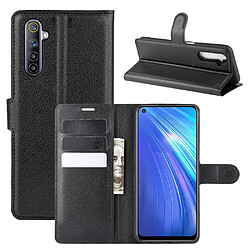 Etui en PU surface de litchi noir pour votre Realme 6