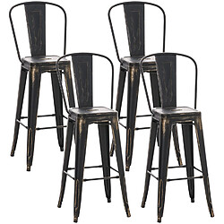 Decoshop26 Lot de 4 tabourets de bar avec repose-pied et dossier design industriel en métal couleur noir doré empilable 10_0004490