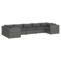 vidaXL Salon de jardin 7 pcs avec coussins Résine tressée Gris