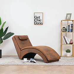 vidaXL Chaise longue avec oreiller Marron Similicuir daim