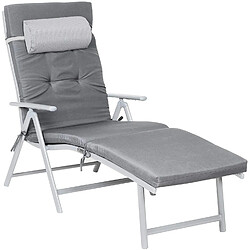 Helloshop26 Chaise longue bain de soleil avec matelas d'une épaisseur de 6 cm appui tête amovible en alu anti rouille respirant inclinable charge max 150 kg gris 12_0000203