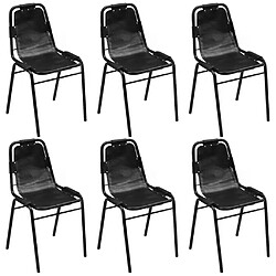 vidaXL Chaises à manger lot de 6 noir cuir véritable