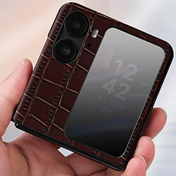 Avizar Coque Cuir pour Oppo Find N2 Flip Effet Croco Bords Surélevés Marron pas cher