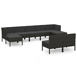 vidaXL Salon de jardin 9 pcs avec coussins Résine tressée Noir