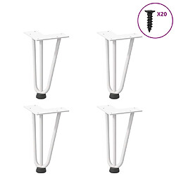 vidaXL Pieds de table en forme d'épingle à cheveux 4 pcs blanc 20 cm