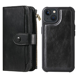 Etui en PU magnétique à succion avec pochette à fermeture éclair noir pour votre iPhone 13 6.1 pouces