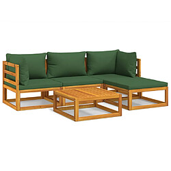 vidaXL Salon de jardin 5 pcs avec coussins vert bois massif