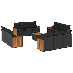 vidaXL Salon de jardin avec coussins 13 pcs noir résine tressée