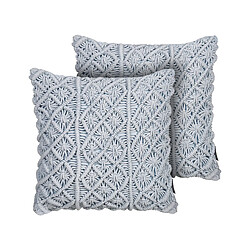 Beliani Lot de 2 coussins GOREME Bouclé 45 x 45 cm Unicolore Macramé Bleu