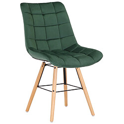 Decoshop26 Chaise de salle à manger x1 style scandinave couture carrée en velours vert et pieds en bois 10_0002268