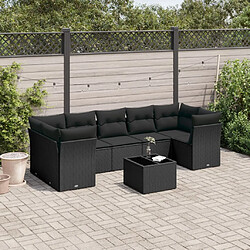 vidaXL Salon de jardin 8 pcs avec coussins noir résine tressée