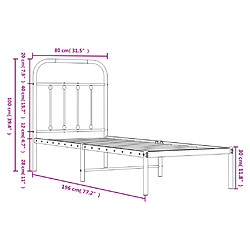 vidaXL Cadre de lit métal sans matelas avec tête de lit noir 75x190 cm pas cher