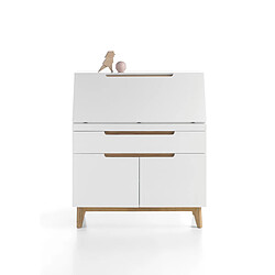 Pegane Bureau de sécretaire en laqué blanc mat avec piètement en chêne - L97 x H113 x P40 cm pas cher