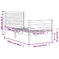 vidaXL Cadre de lit sans matelas 90x200 cm bois massif pas cher