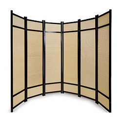 Decoshop26 Paravent 6 panneaux pliable en bois noir et bambou 264 x175 cm PAR06064