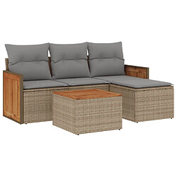 vidaXL Salon de jardin avec coussins 5 pcs beige résine tressée