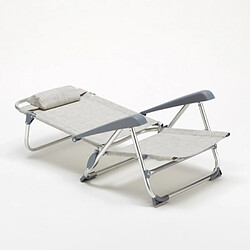 Beach And Garden Design Chaise transat de plage pliante avec accoudoirs mer aluminium Gargano, Couleur: Gris pas cher