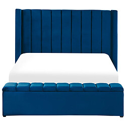 Acheter Beliani Lit double en velours bleu avec banc coffre 140 x 200 cm NOYERS